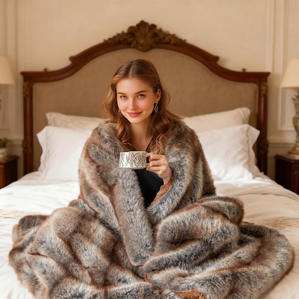 Pelosa per Letto Matrimoniale, Coperta in Pelliccia Sintetica Morbida e Soffice, Plaid di Lusso Spesso Caldo per Letto, Divano, 153 x 203 cm (153 x 203 cm,Stile 1)