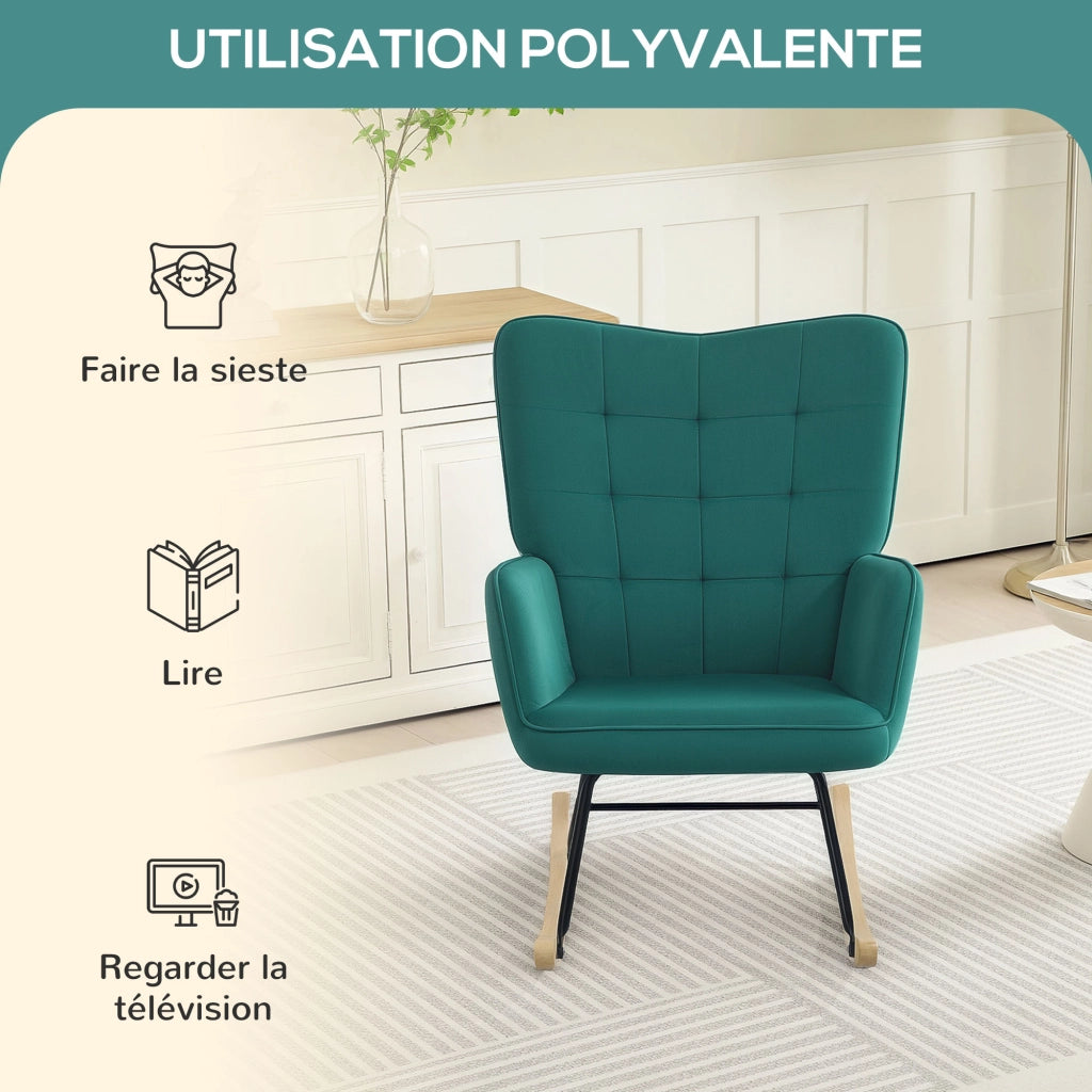 Poltrona a dondolo ¨C Xylo ¨C velluto verde struttura in acciaio 71x98x101 cm