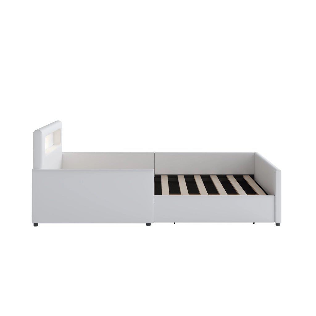 DESMIU Letto per bambini singolo con USB, luce notturna e cassetto 90 × 200 cm, senza materasso, bianco