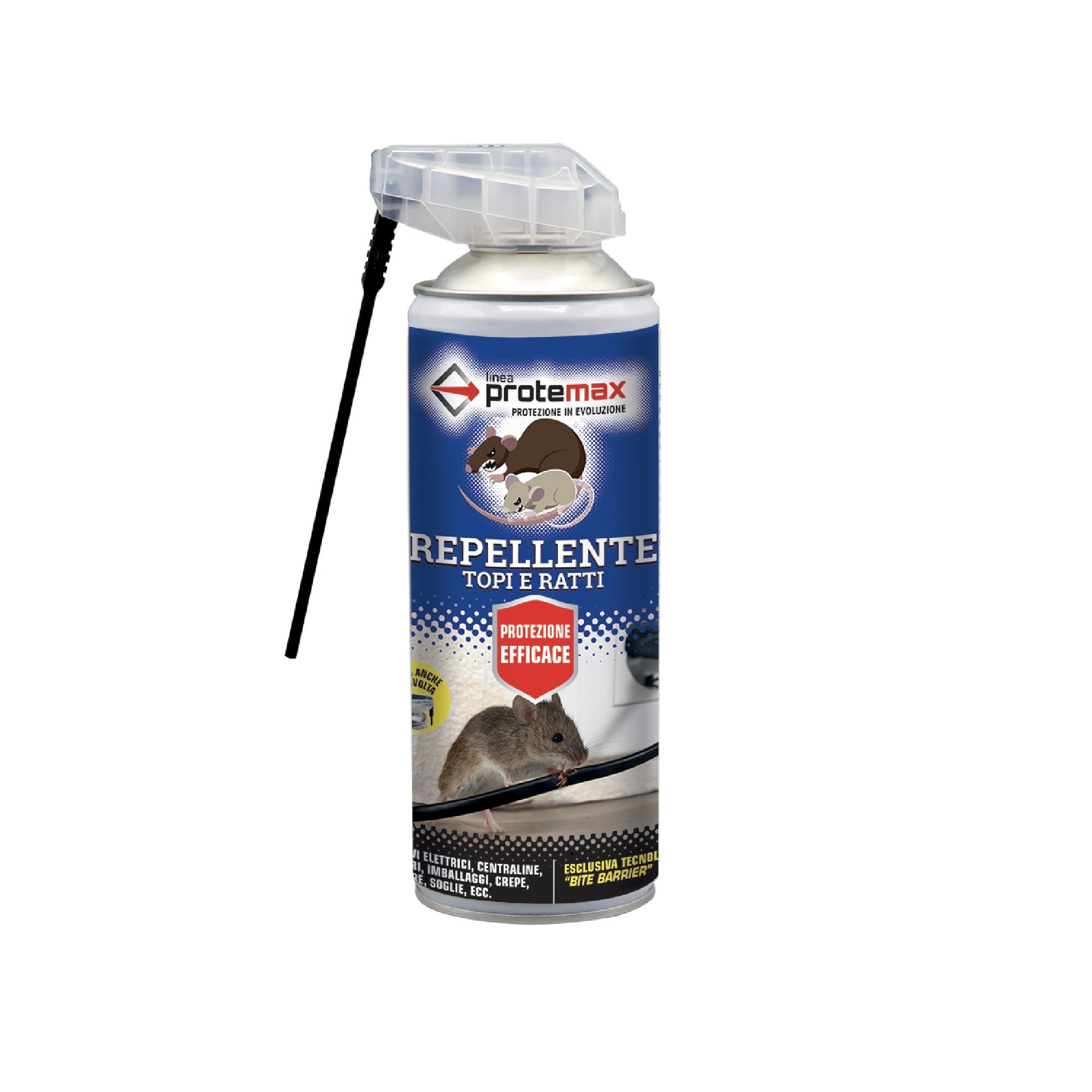 Repellente topi ratti PROTEMAX spray ambienti interni 400ml cavi centraline crepe