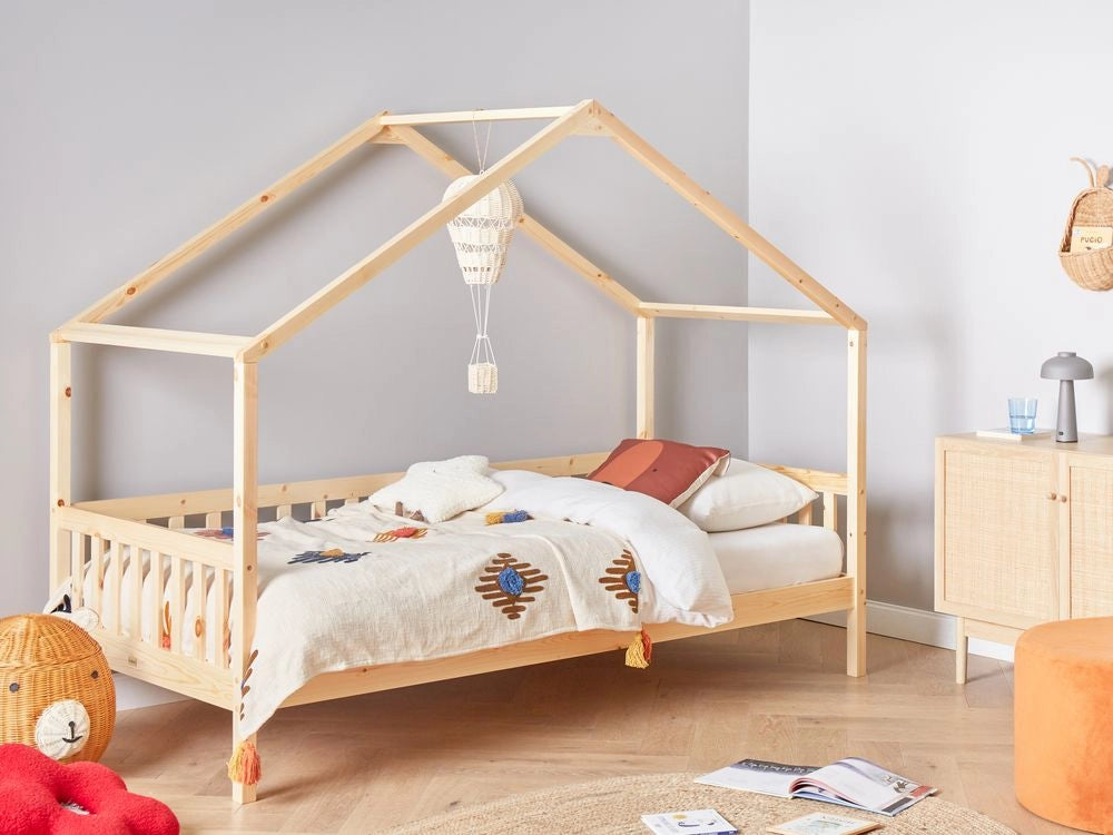 Letto a forma di casa per bambini Legno di pino chiaro UE Struttura letto singolo con doghe