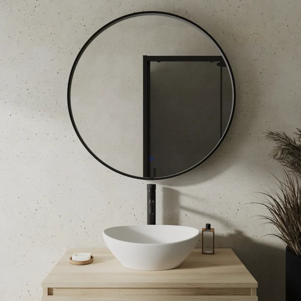 Specchio led 100cm con cornice nero opaco luce calda, neutra, fredda e funzione anti-appannamento | Baten