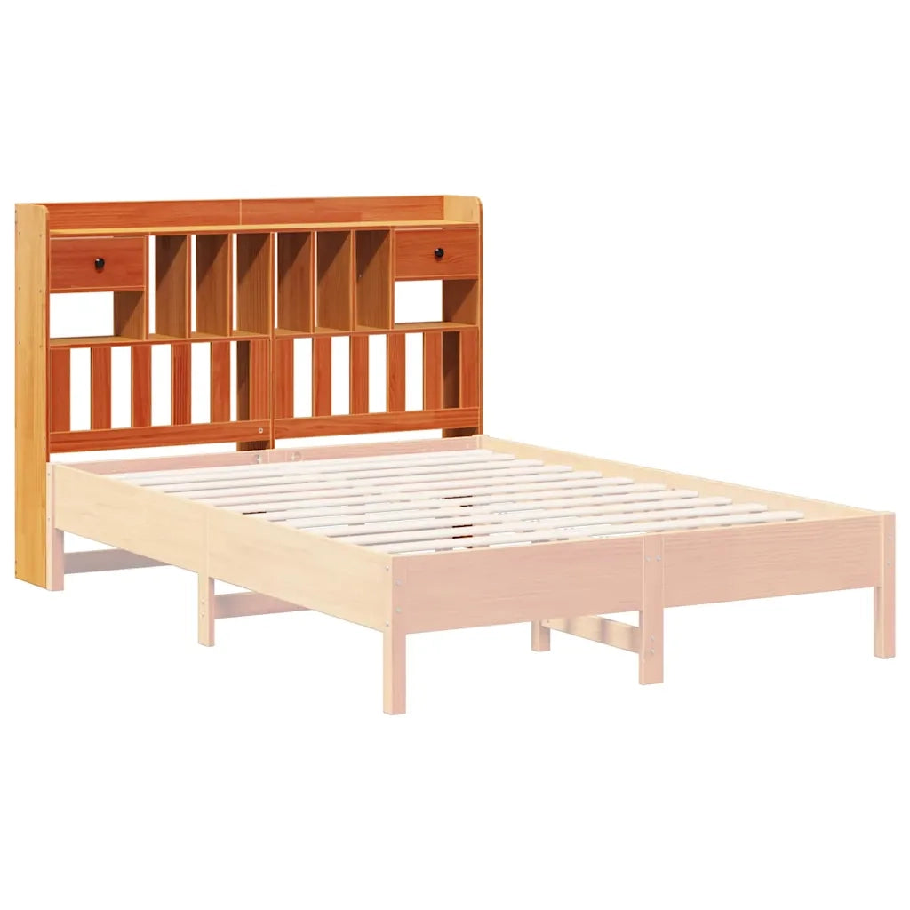 Testiera con Ripiani Marrone Cera 140 cm in Legno di Pino 855513