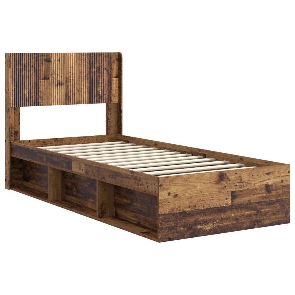 Letto singolo | Letto per adulti | Struttura del letto con stoccaggio e testata Legno antico