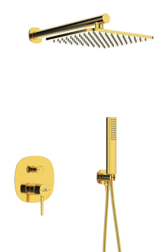 Set doccia – oro lucido, soffione, braccio doccie e miscelatore