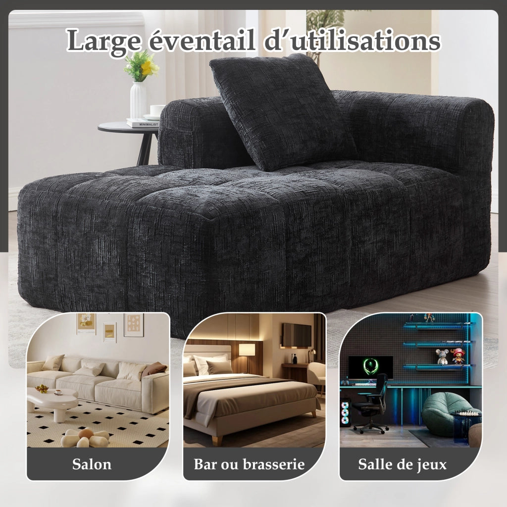 OKWISH Dormeuse con Seduta Imbottita, Tasche Laterali e Cuscino, Comfort Avvolgente per Relax, Ciniglia, Nero