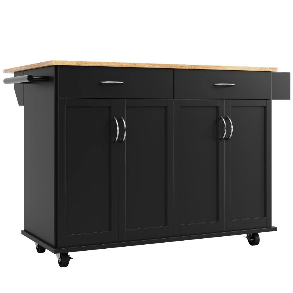 Carrello da Cucina con 2 Cassetti; Piano Ribaltabile; Ruote e Portasciugamani; 106 x 50 x 90.5 cm; Nero