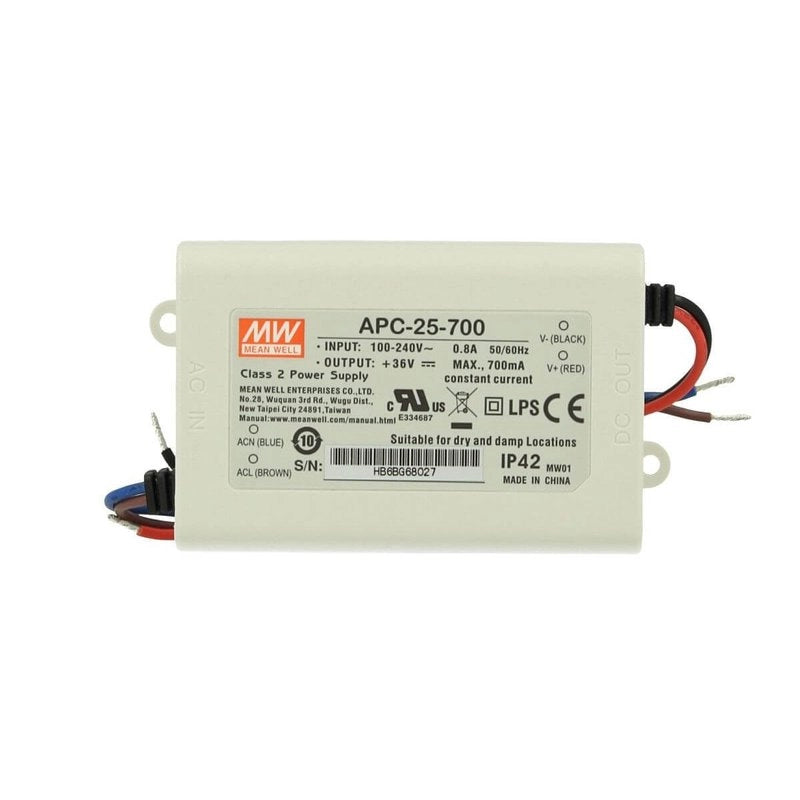 Led Driver CC MW MEAN WELL Serie APC Trasformatore Corrente Costante IP42 (700mA 9V-36VDC 25W)