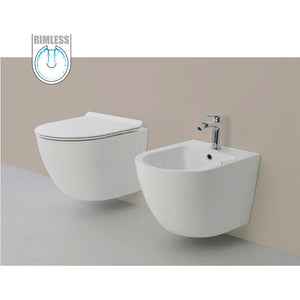 Vaso WC Rimless e Bidet Sospeso Filo Muro Linea Q Tondo senza Brida Formato: WC