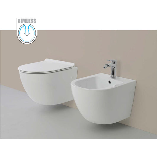Vaso WC Rimless e Bidet Sospeso Filo Muro Linea Q Tondo senza Brida Formato: WC