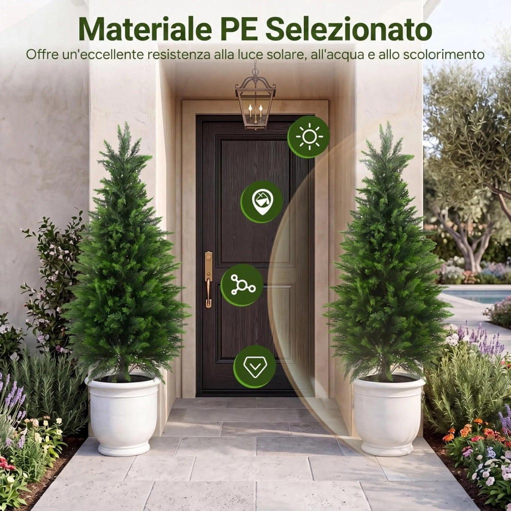 Set di 2 Alberi Artificiali di Cedro, Albero Artificiale in Vaso con Cemento e Fondo Rinforzato, Resistenti al Sole, Pianta Topiaria Finta da Interno e Esterno, per Casa e Ufficio (120 cm)