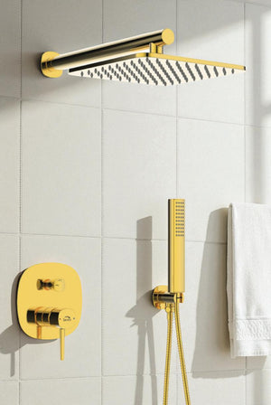 Set doccia – oro lucido, soffione, braccio doccie e miscelatore
