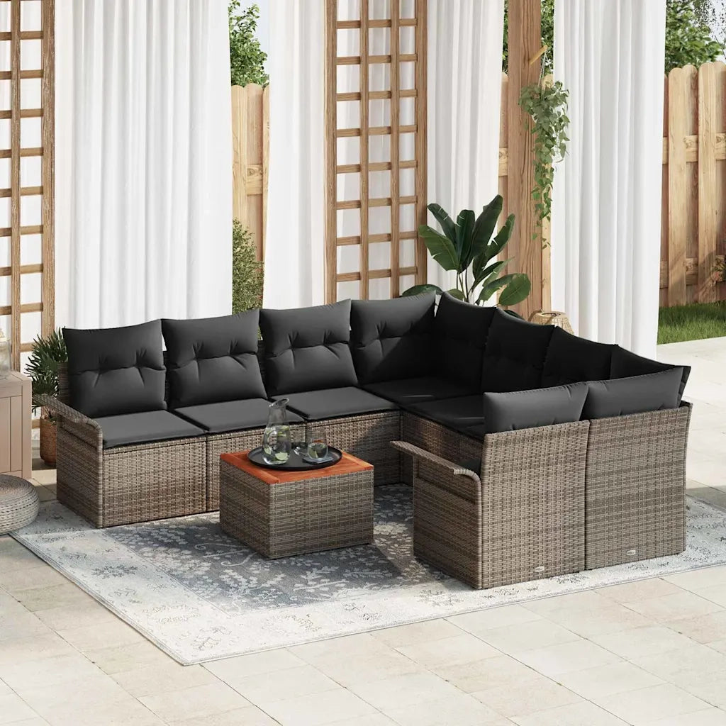 Set Divano da Giardino 9 pcs Grigio polyrattan 3355976