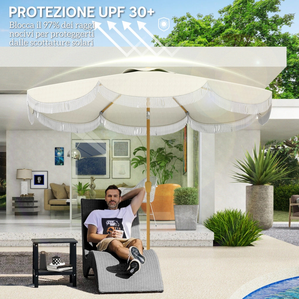 Ombrellone da Giardino Rotondo ¨C zephmum ¨C Beige, Metallo e Poliestere, 270x240 cm