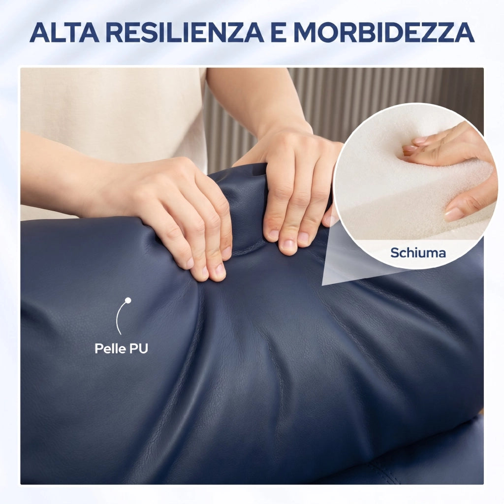 Poltrona Massaggiante Reclinabile 68x88x98 cm con Telecomando e Poggiapiedi in Pelle PU Blu Scuro