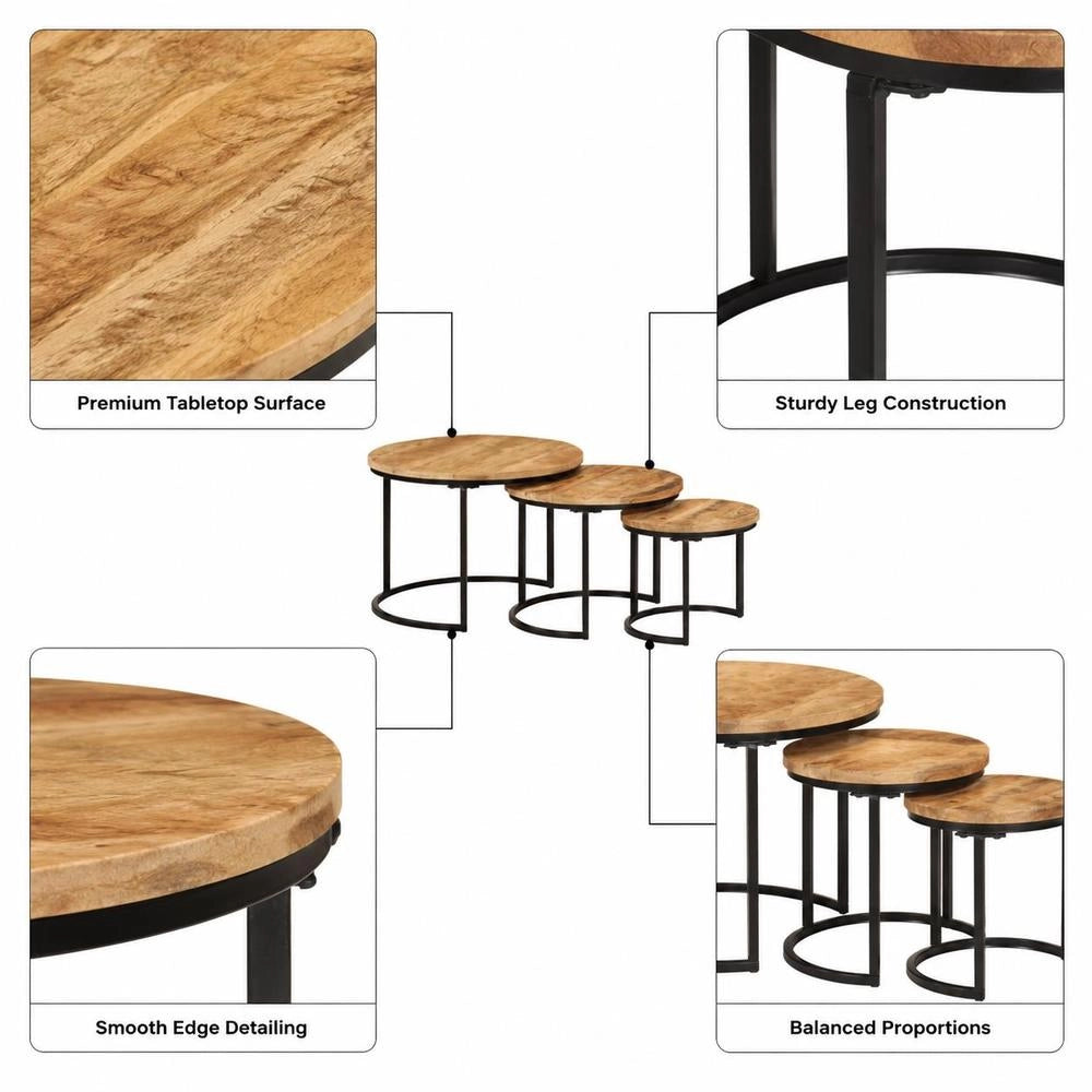 Nest Of Tables 3 Pcs. Rough Solid Mango Wood