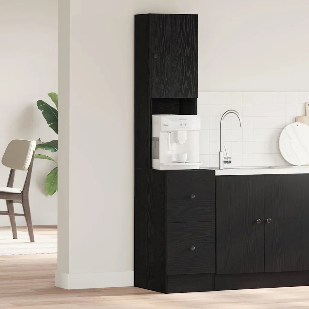 Credenza da cucina con cassetto-Buffet-Armadio da cucina Rovere Nero 32 x 50 x 180 cm