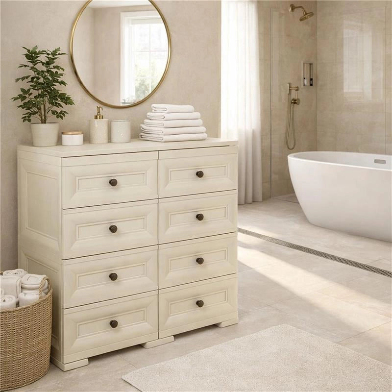 CASSETTIERA 8 CASSETTI PICCOLI ANGORA 79X43X85,5 CM IN RESINA – MOBILE CONTENITORE SALVASPAZIO PER ORGANIZZAZIONE CASA