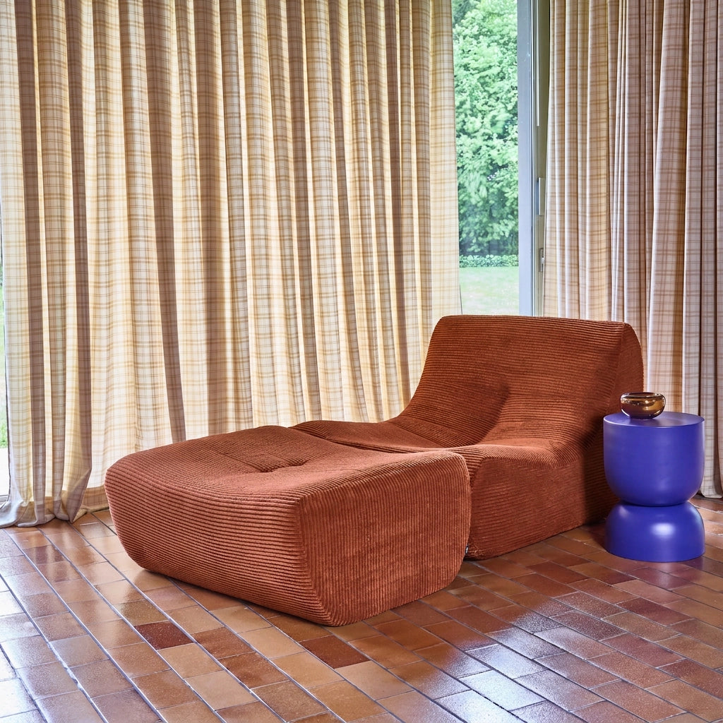 Poltrona in velluto a coste con poggiapiedi, 1 posto, terracotta