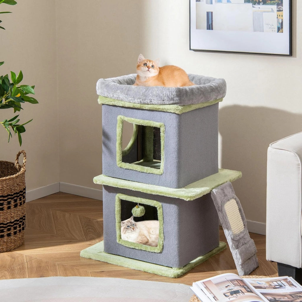 3 in 1 Set di Albero per Gatti, Tiragraffi per Gattini con Condominio, Cat tree a 3 Livelli, Albero da Arrampicata Versatile