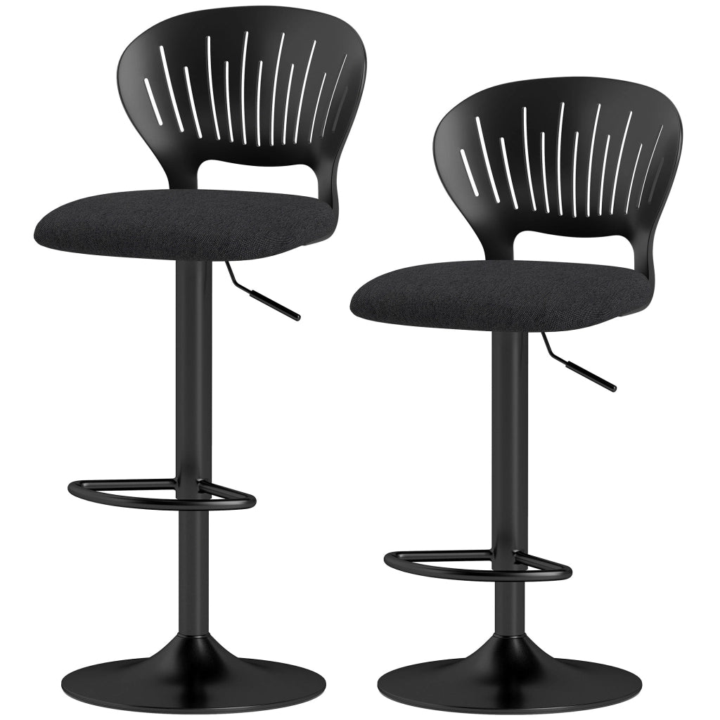 Sgabello da Bar con Poggiapiedi ¨C Xylo ¨C Tessuto Effetto Lino e Metallo Nero, 40.5x43x84-105 cm