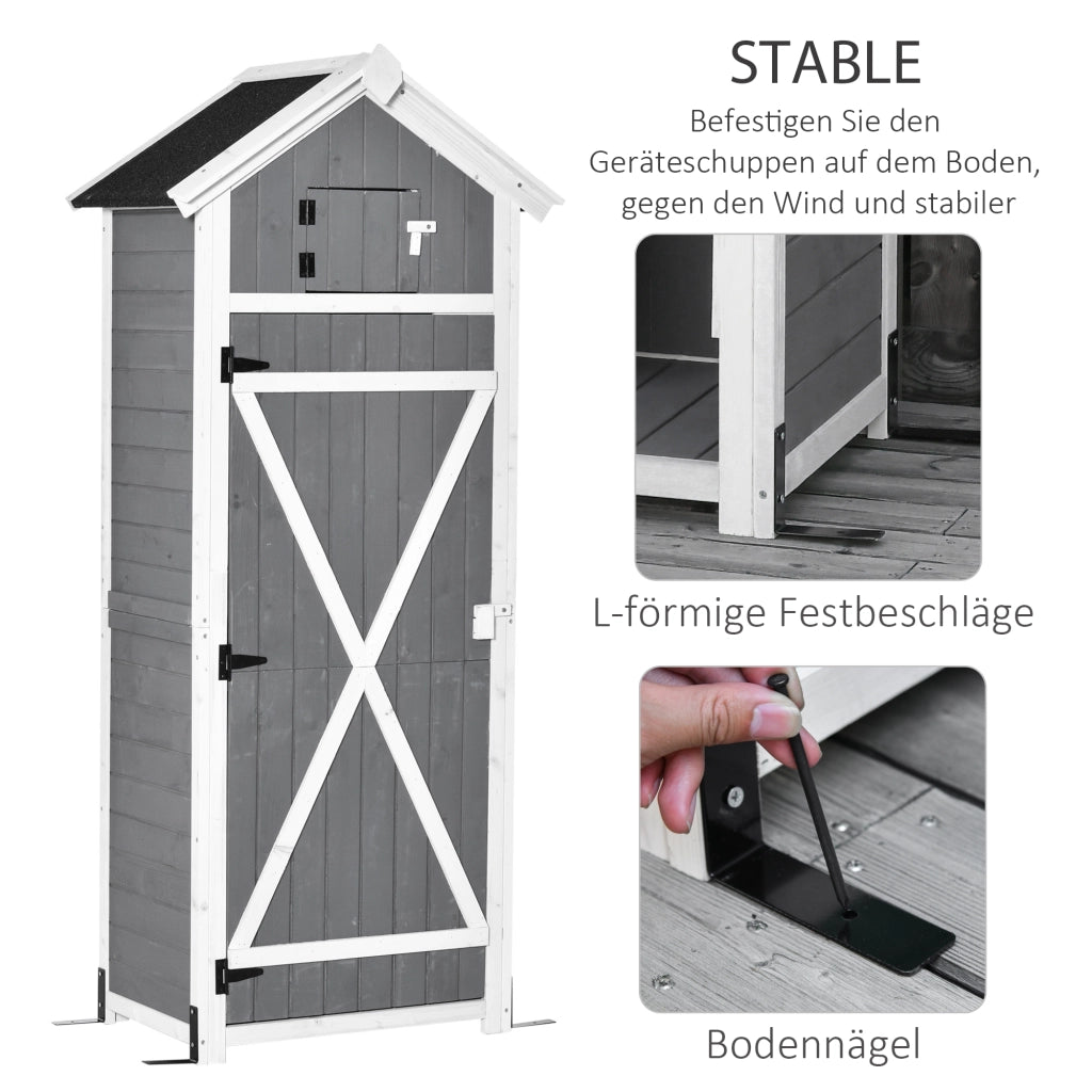 ARMADIO DA GIARDINO 78x52,5x182 cm Grigio Scuro in Legno con Tavolino Pieghevole