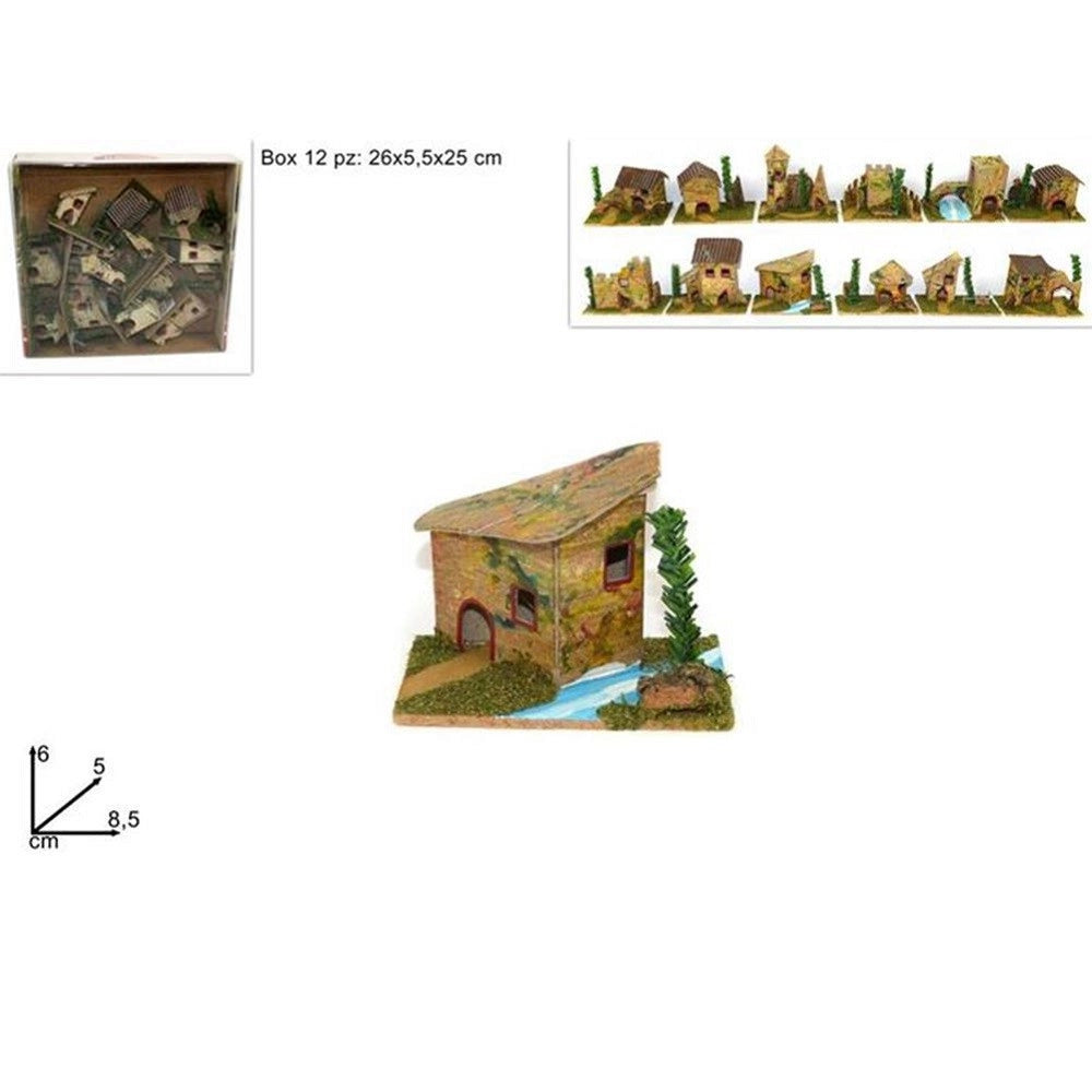Trade Shop - Set 12 Casette Per Presepe Napoletano Natale Casa Presepio In Sughero 6x8x5cm -