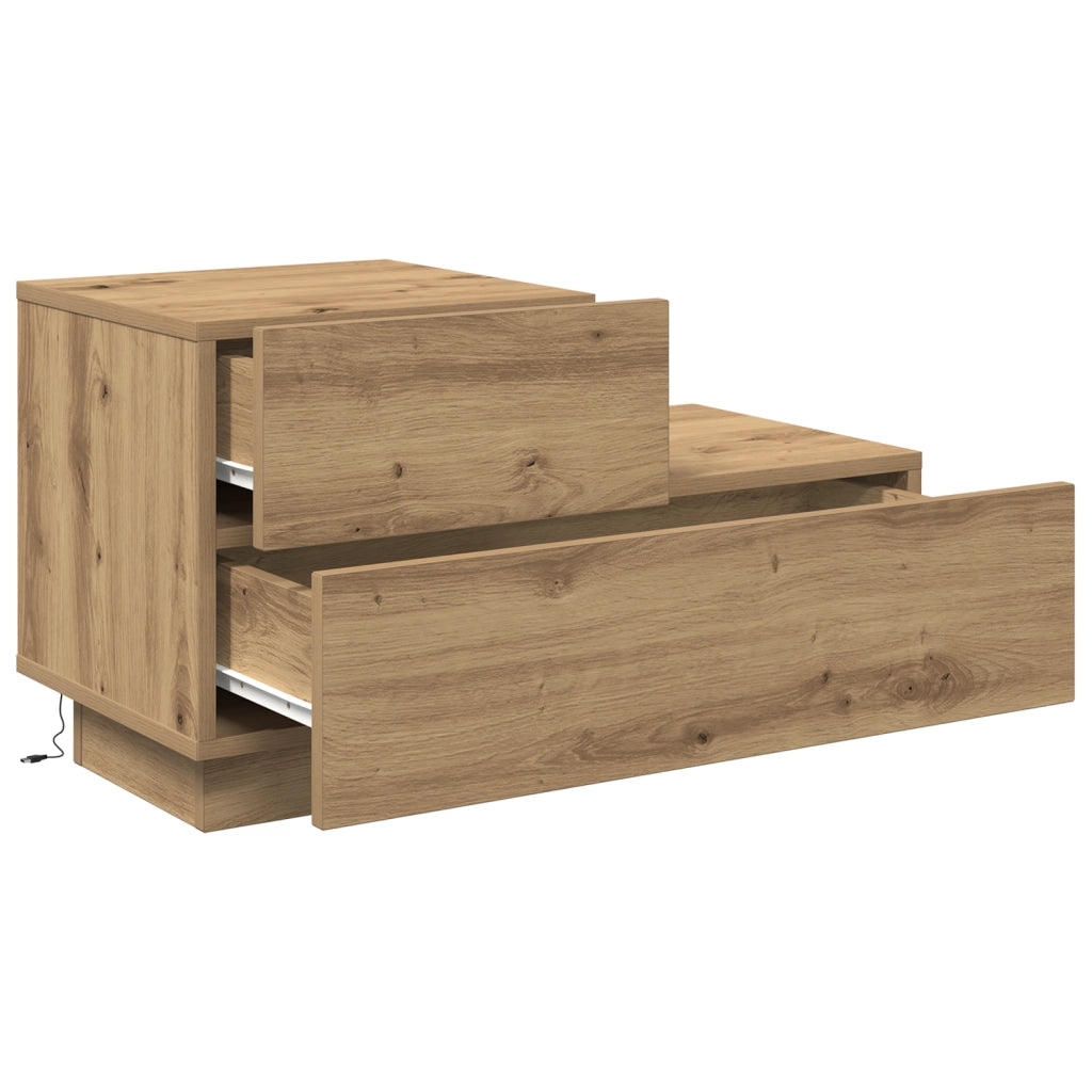 Comodino  con luci LED Rovere Artigianale 100x36x49 cm