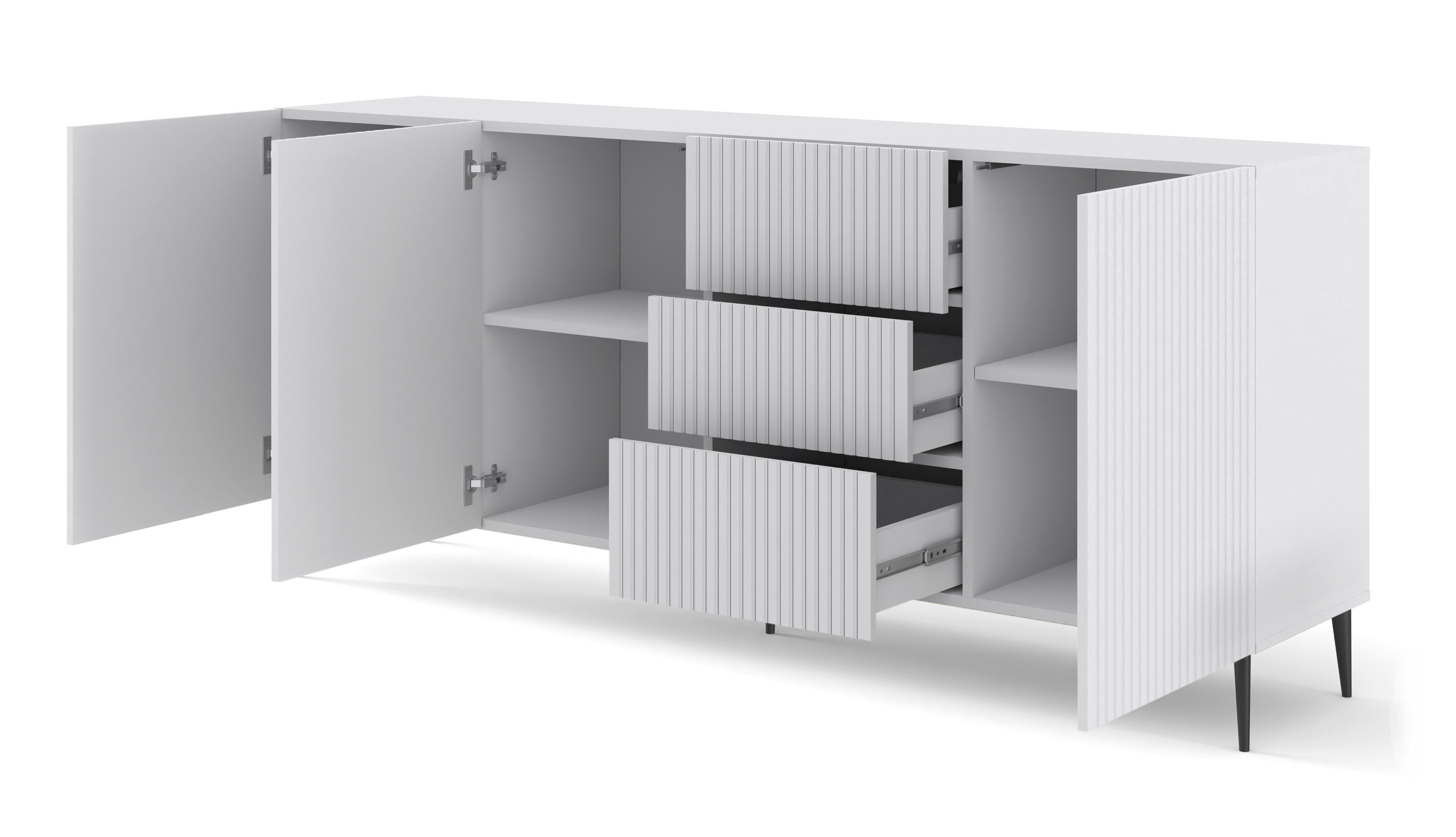 BIM FORNITURE mobile tv soggiorno RAVENNA cm 200x42x87H Bianco opaco piedi neri