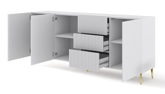 BIM FORNITURE mobile tv soggiorno RAVENNA cm 200x42x87H Bianco opaco piedi oro