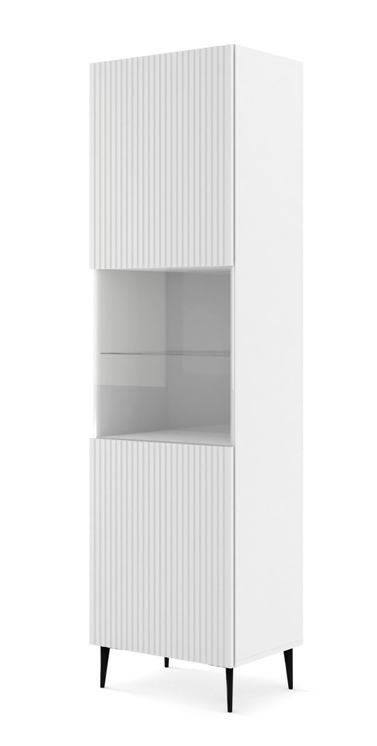 Mobile colonna vetrina soggiorno Ravenna cm 60x42x215H Bianco opaco piedi neri