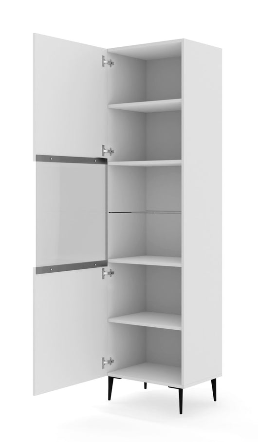 Mobile colonna vetrina soggiorno Ravenna cm 60x42x215H Bianco opaco piedi neri