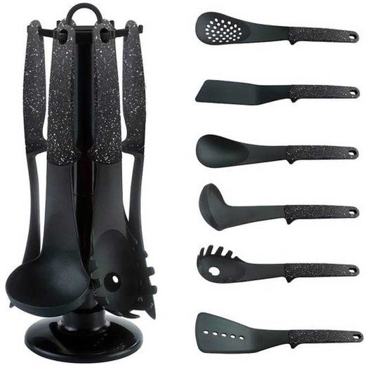 Set Mestoli da Cucina 7 Pz Resistenti al Calore Antiaderenti Colore Nero