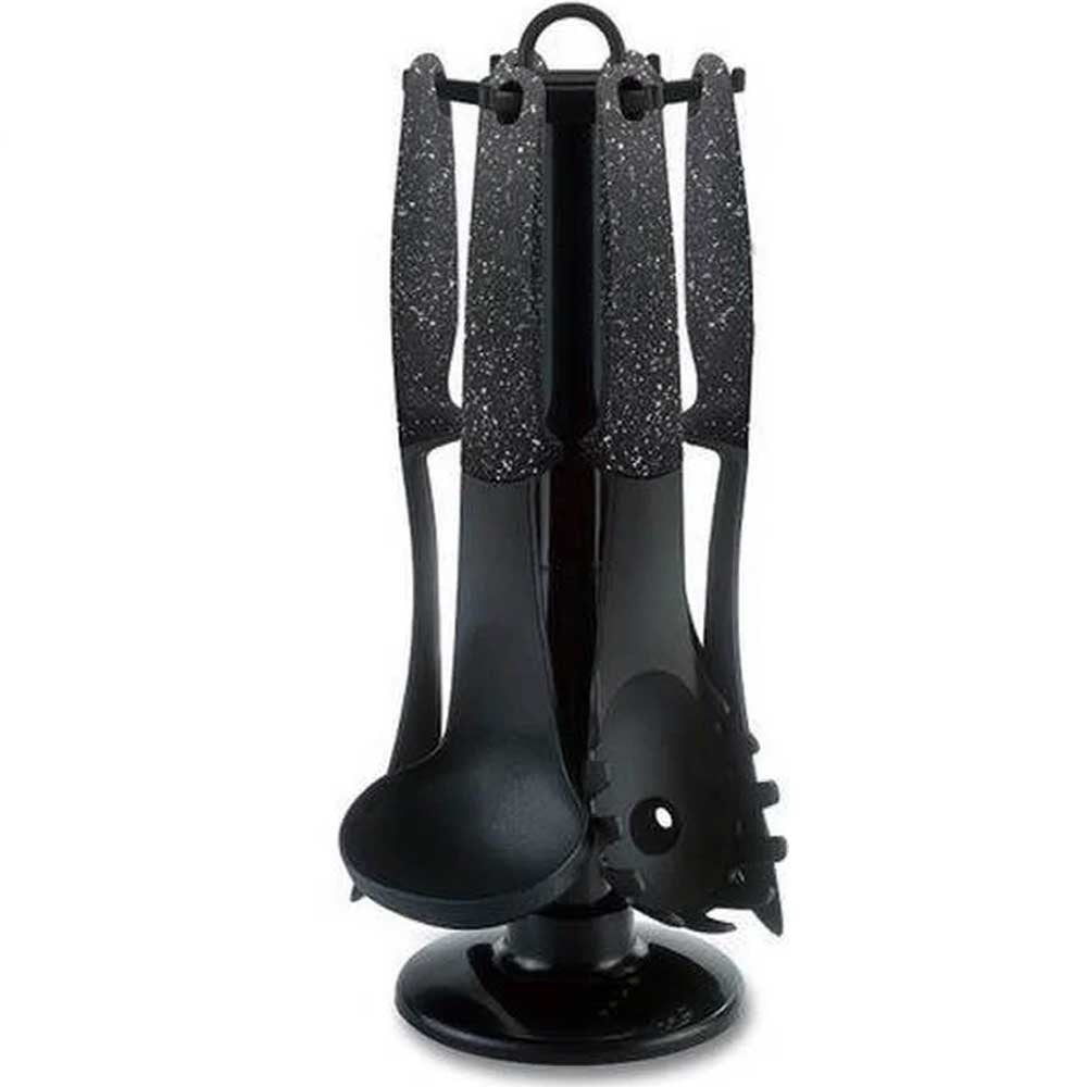 Set Mestoli da Cucina 7 Pz Resistenti al Calore Antiaderenti Colore Nero