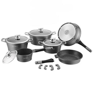 Batteria Pentole e Padelle 14 Pz Antiaderente In Pietra Lavica Silver RL-ES1014M