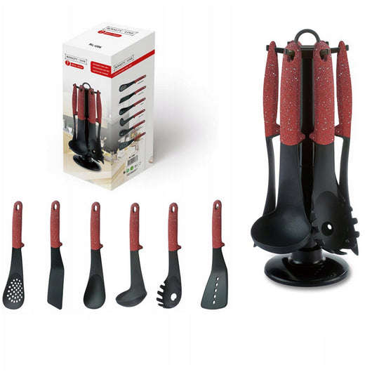 Set Mestoli da Cucina 7 Pz Resistenti al Calore Antiaderenti Colore Bordeaux