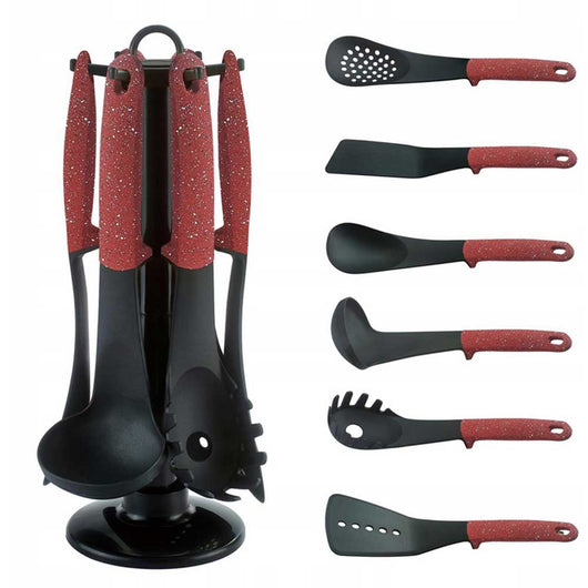 Set Mestoli da Cucina 7 Pz Resistenti al Calore Antiaderenti Colore Bordeaux