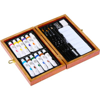 Valigetta Acrilica con 12 Tubi Pittura Acrilico e Pennelli Set Pittore in Legno