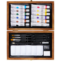 Valigetta Acrilica con 12 Tubi Pittura Acrilico e Pennelli Set Pittore in Legno