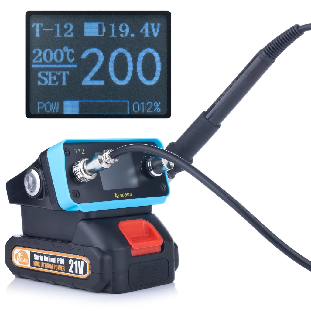 Stazione Saldante a Batteria T12 Rosfix Blue Delphin AT12BD – Riscaldamento Rapido, Display TFT, Regolazione 200-450°C