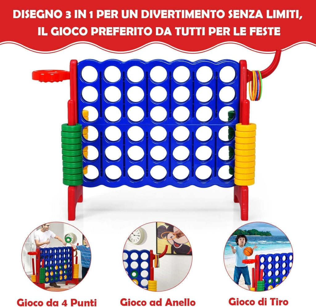 Forza 4 gigante, Set forza 4 per bambini e adulti, Con canestro e gioco di lancio, Perfetto per feste di compleanno e vacanze (Rosso)