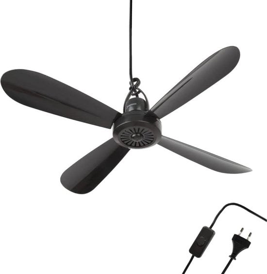 Ventilatore per soffitto - 2 Metri cavo - 40cm Ø - Plastica - Camera da letto - Salotto - Ventilatore per soffitto - 5W - Ripiegabile - Silenzioso 25 dB - Nero