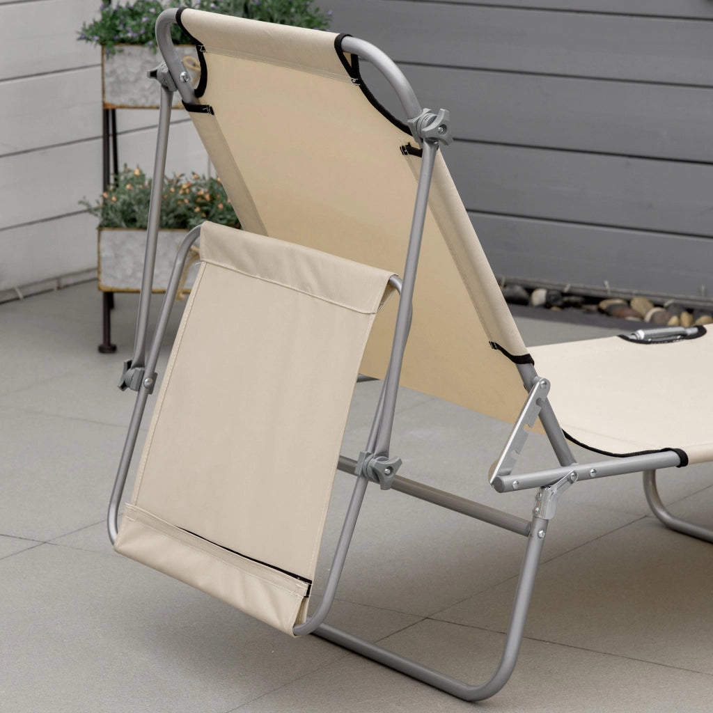 Lettino Prendisole da Giardino Pieghevole 187x58x36 cm in Metallo e Tessuto Oxford Beige