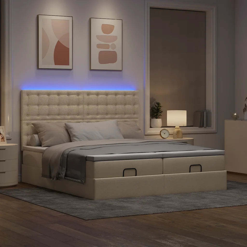 Struttura Letto Pouf con Materassi Crema 200x200 cm in Tessuto 3314595