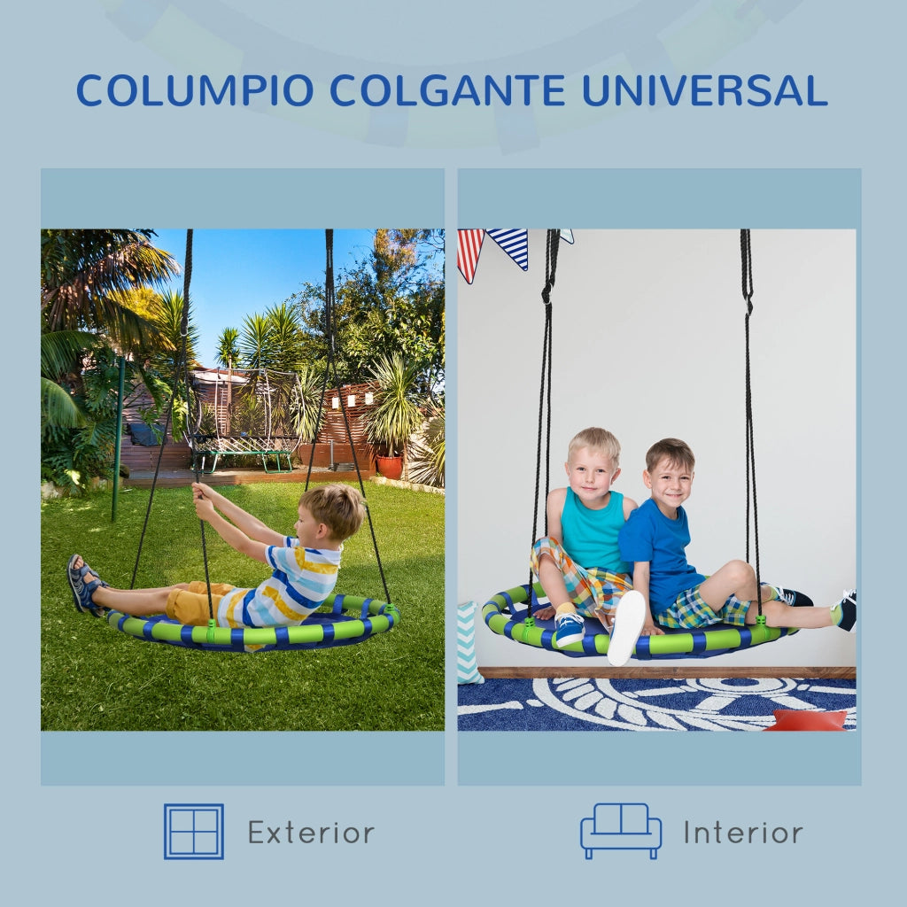Altalena Nido Rotonda per Bambini ¨C Xylo ¨C Regolabile 120-180cm ?100cm Blu Verde +3 Anni