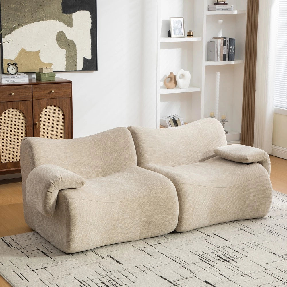 Divano Modulare in Tessuto Chenille ¨C MINIMAL ¨C Beige Chiaro, Morbido, Antimacchia