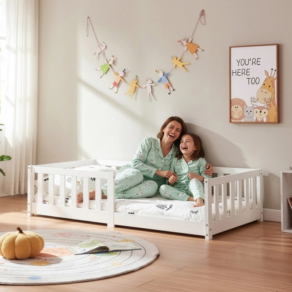 Letto Montessori per Cameretta Tanna in Legno di Pino 80x160 cm - Bianco [en.casa]