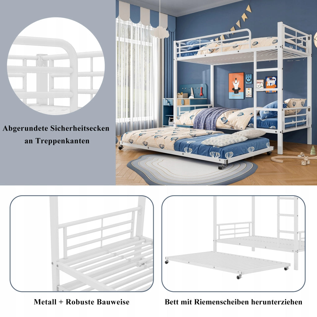 Letto a castello con letto estraibile - Xylo - 90x200&90x190, bianco