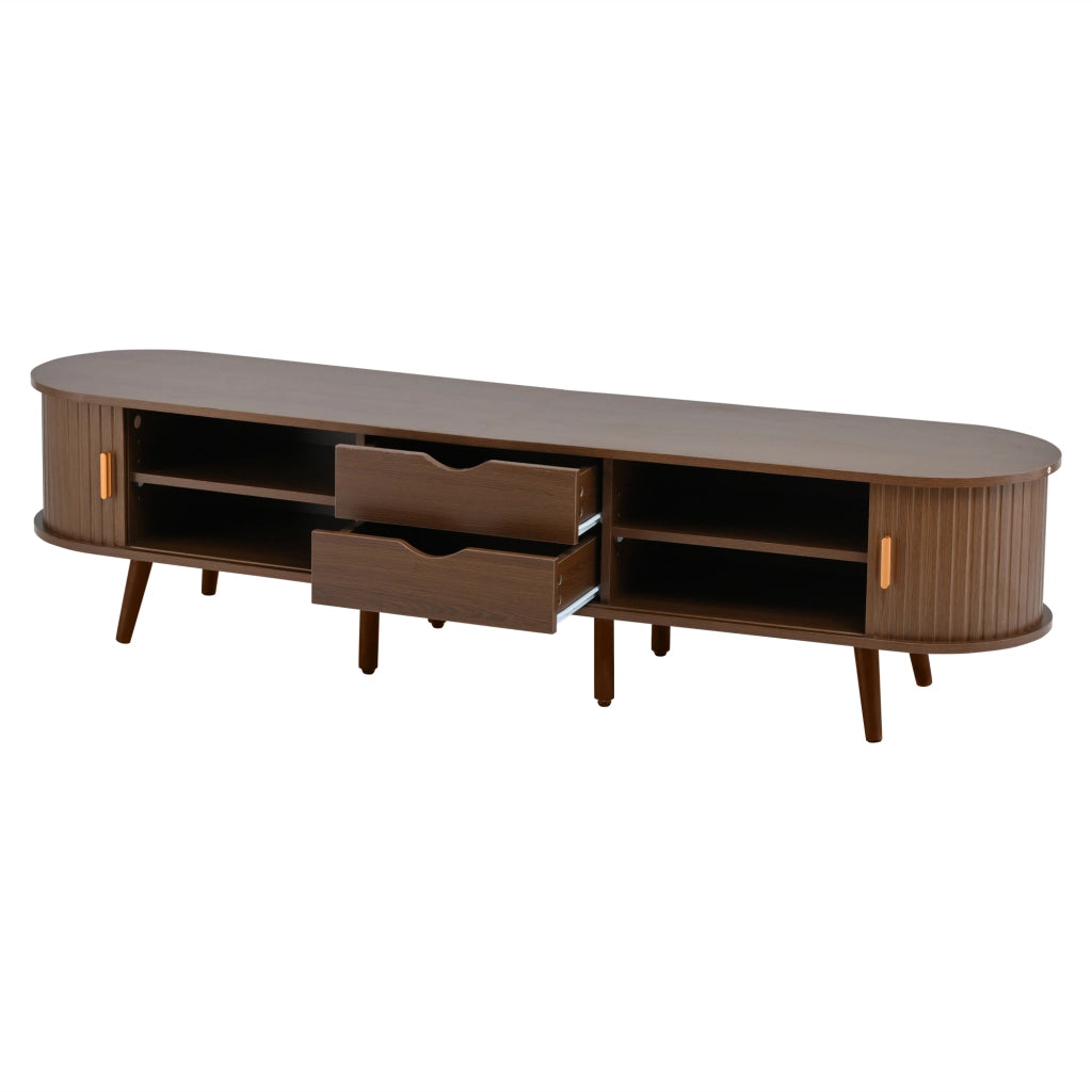 Mobile tv con 2 cassetti e 2 ante scorrevoli; piedini in legno regolabili; per soggiorno; in mdf; noce; 170 Ã— 40 Ã— 42 cm