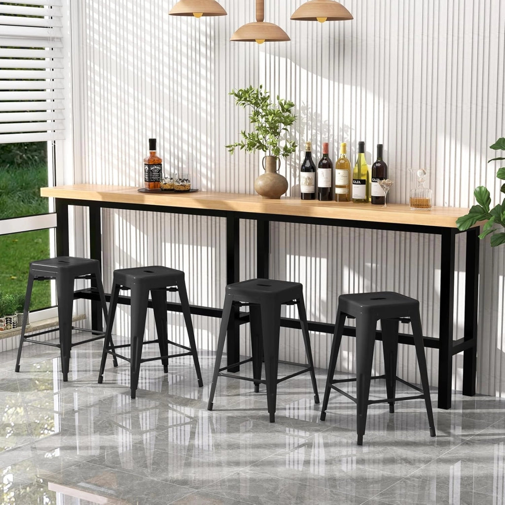 Set di 4 sedie da pranzo impilabili, da cucina, con schienale e poggiapiedi, in metallo, da bar, da bar, da bar, da 150 kg, da soggiorno vintage